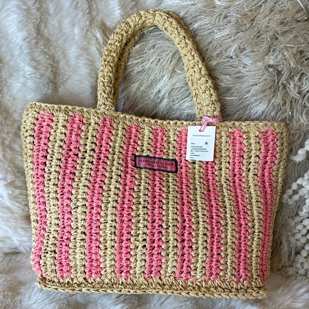 NWT Vineyard Vines Striped Pink and Tan Tote